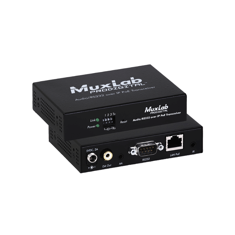 Удлинитель MuxLab проводной AUDIO / RS232 over IP PoE Transceiver 500755 (100 м) 