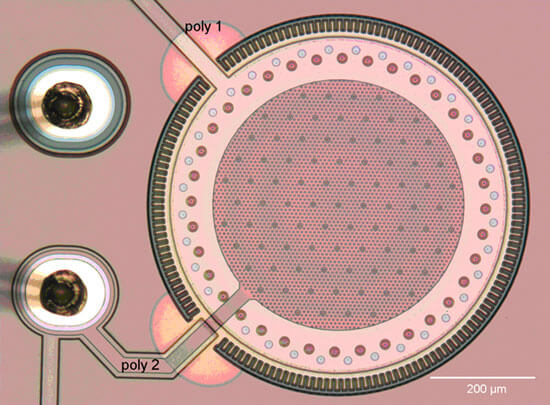 Мембрана под микроскопом MEMS-микрофона
