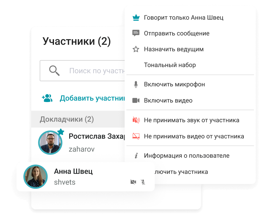 Управление устройствами участников видеовстречи